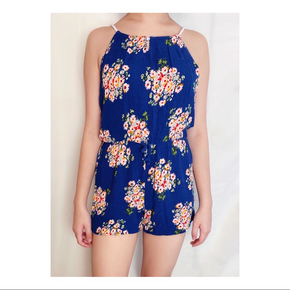 Blue Romper with Floral Print